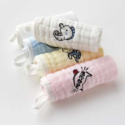 factory supply soft and novelty custom Embroidered logo 6 layer 100 cotton muslin handkerchief