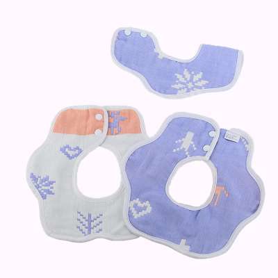 Baby Bibs Soft Absorbent Boys Girls 6 Layers 360 Rotate 100% Organic Cotton Muslin Baby Bib White Printed Baby Bib