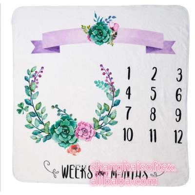 Popular high quality monthly milstone blanket flannel fleece blanket to record the baby nice time