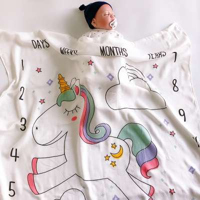 Wholesale summer super soft custom 100% cotton muslin swaddle newborn monthly baby milestone blanket for gift set