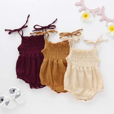 Baby Clothes Girls Jumpsuits for Summer Muslin Cotton Baby Jumpsuits Pure Color Slip Dress Stock